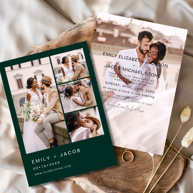 Emerald Green 5 Foto Moderne Elegante Hochzeit Einladung (Von Creator hochgeladen)