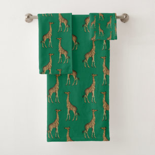 EMERALD GREEN AFRICAN GIRAFFE BADEZIMMER TOWEL SET