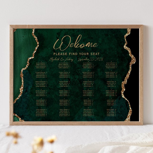 Emerald Green Agate Alphabetische Hochzeitssitze Poster (Von Creator hochgeladen)