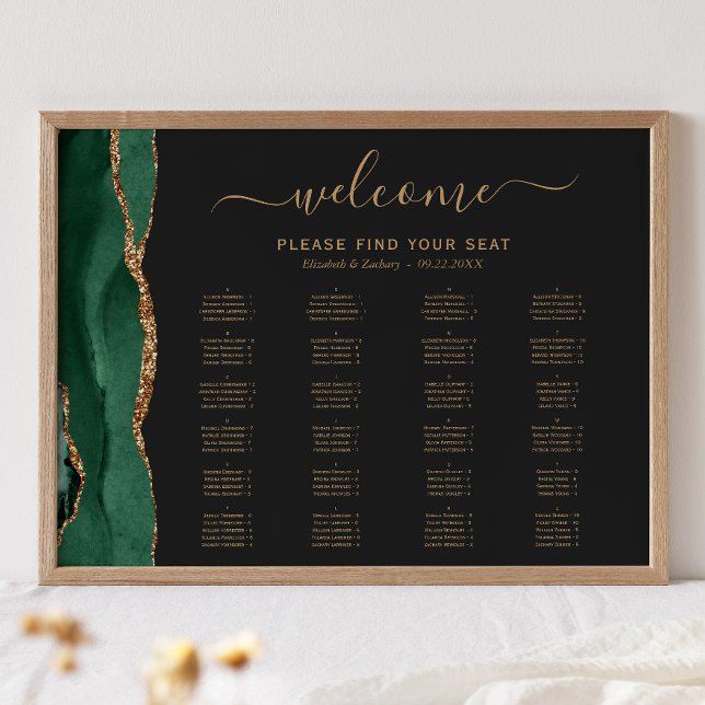 Emerald Green Agate Alphabetische Hochzeitssitze Poster (Von Creator hochgeladen)