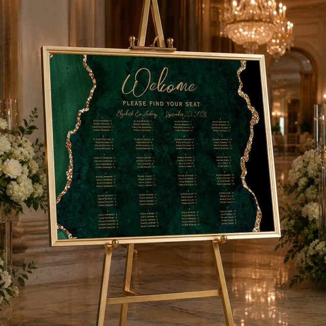 Emerald Green Agate Alphabetische Hochzeitssitze Poster (Von Creator hochgeladen)