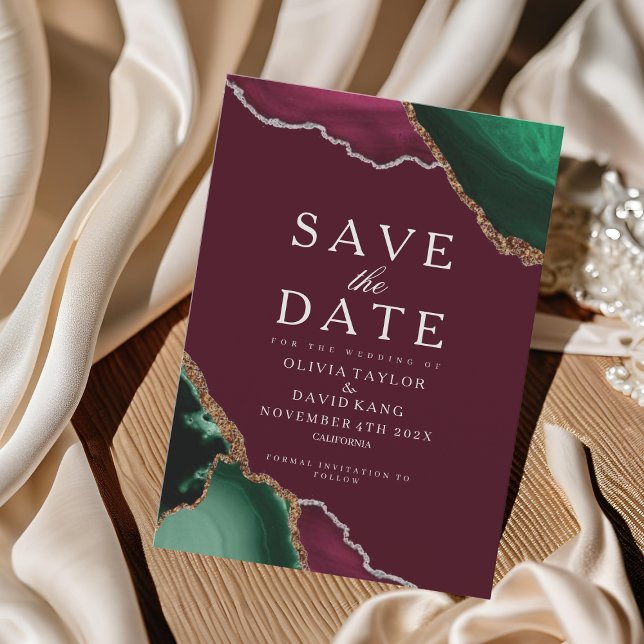 Emerald Green Agate Burgundy Save the Date (Von Creator hochgeladen)