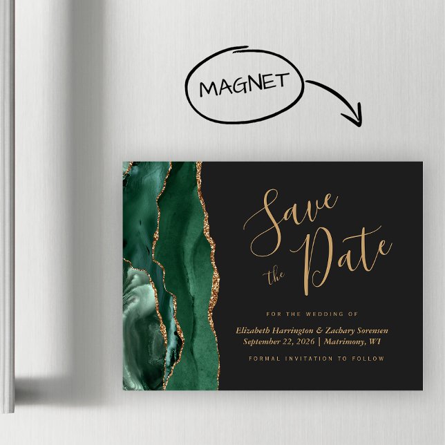 Emerald Green Agate Dark Wedding Save the Date Magnetkarte (Von Creator hochgeladen)