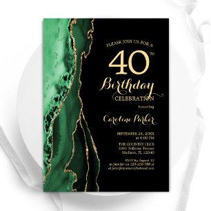 Emerald Green Agate Gold Black 40. Geburtstag Einladung