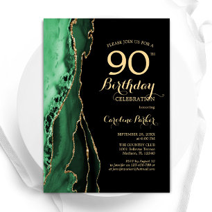 Emerald Green Agate Gold Black 90. Geburtstag Einladung