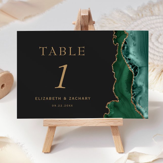 Emerald Green Agate Gold Dark Wedding Tischnummer (Von Creator hochgeladen)