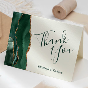 Emerald Green Agate Gold Ivory Wedding Vielen Dank Karte