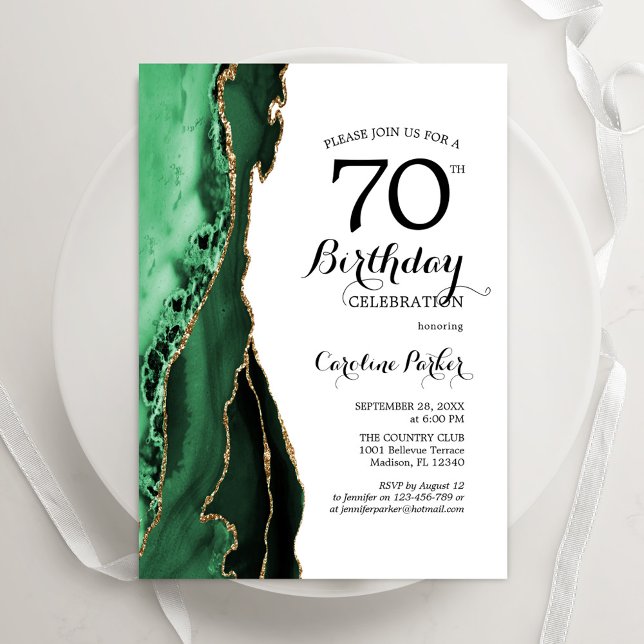Emerald Green Agate Gold White 70. Geburtstag Einladung (Von Creator hochgeladen)