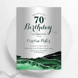 Emerald Green Agate Marble Silver 70. Geburtstag Einladung