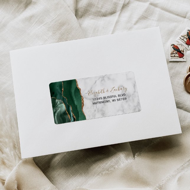 Emerald Green Agate Marble Wedding RSVP-Adresse Adressaufkleber (Von Creator hochgeladen)