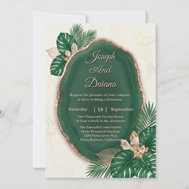 Emerald Green Agate Wedding Invitation Einladung (Vorderseite)