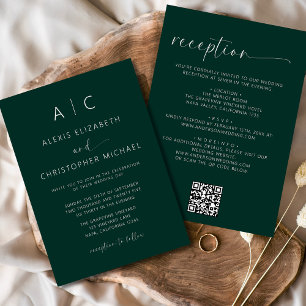 Emerald Green All in one Wedding QR Code Einladung