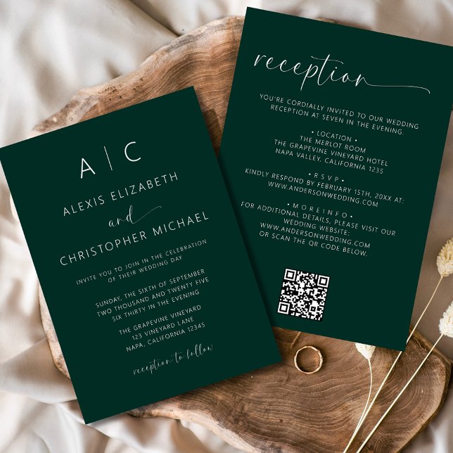 Emerald Green All in one Wedding QR Code Einladung (Von Creator hochgeladen)