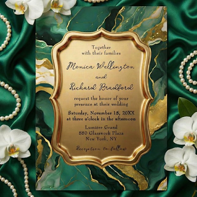 Emerald Green and Gold Agate Marble Luxury Wedding Einladung (Von Creator hochgeladen)