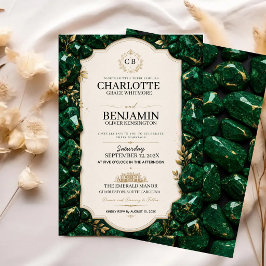 Emerald Green and Gold Luxury Gemstone Einladung