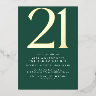 Emerald Green and Gold | Modern 21st Birthday Folieneinladung
