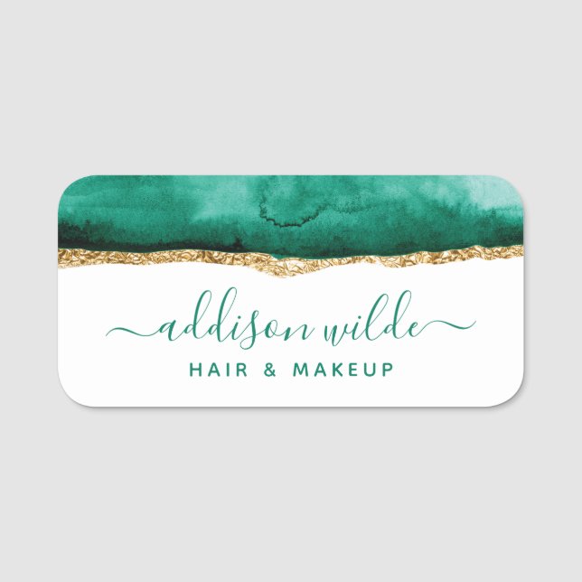 Emerald Green and Gold Watercolor Business Namensschild (Vorderseite)