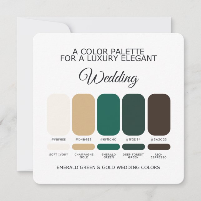 Emerald Green and Gold Wedding Color Palette Card Einladung (Vorderseite)
