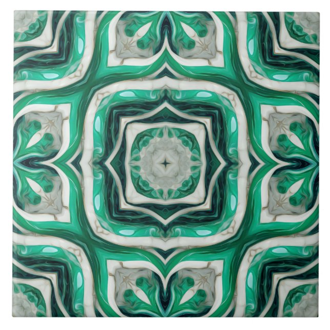 Emerald Green Arabesque Muster Fliese (Vorderseite)