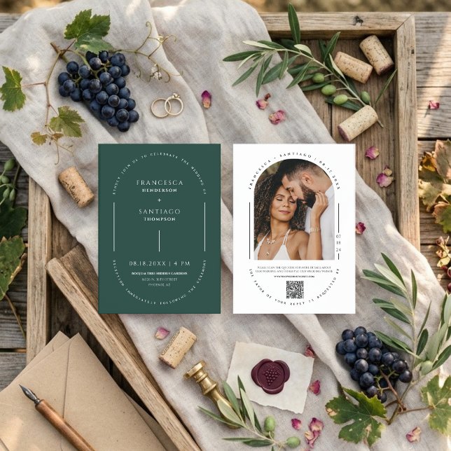 Emerald Green Arch QR Code Wedding Foto Einladung (Von Creator hochgeladen)
