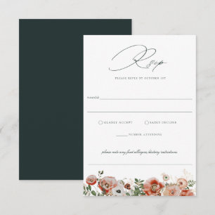 Emerald Green Autumn Floral Wedding RSVP Card Karte