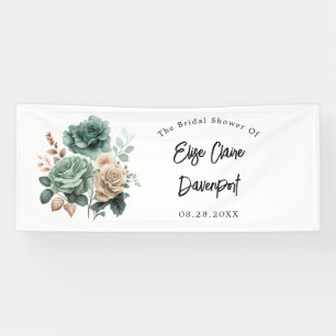 Emerald Green Beige Peony Floral Brautparty Banner