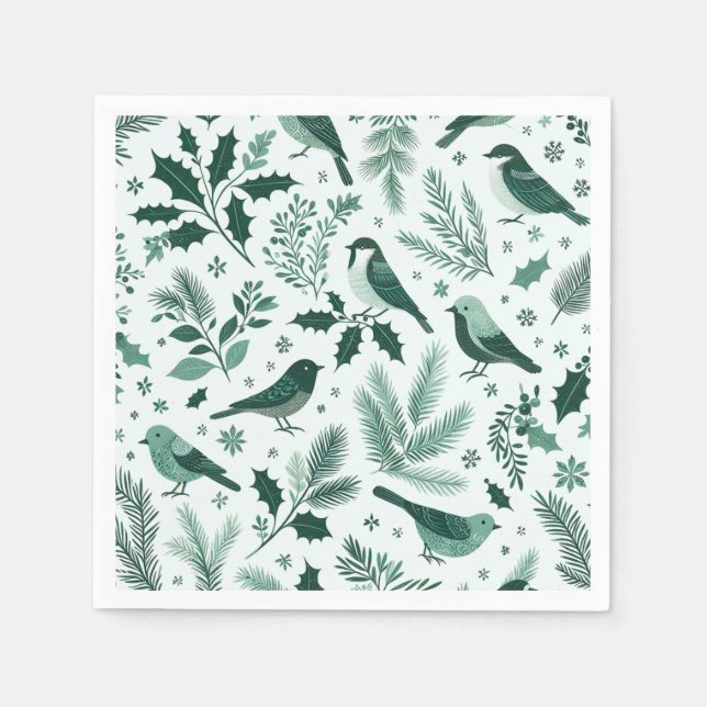 Emerald Green Birds and Boughday Holiday Serviette (Vorderseite)