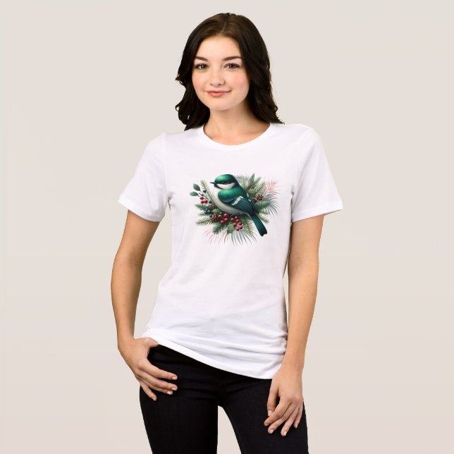 Emerald Green Birds and Boughs Tri-Blend Shirt (Vorderseite voll)