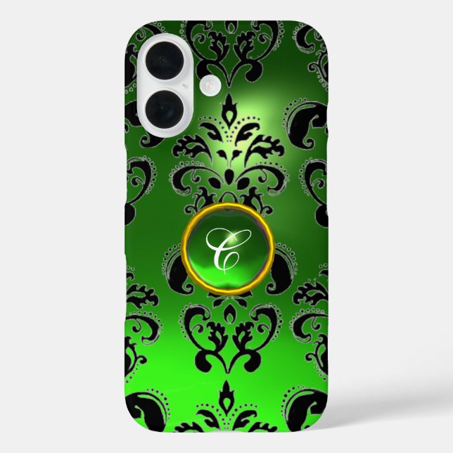 EMERALD GREEN BLACK DAMASK GEM MONOGRAM Floral Case-Mate iPhone Hülle (Rückseite)