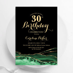 Emerald Green Black Gold Agate 30. Geburtstag Einladung