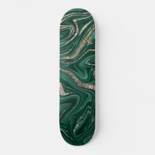 Emerald Green Black Gold Glitzer Marmor #1 Skateboard