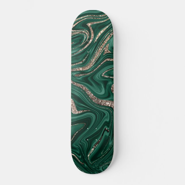 Emerald Green Black Gold Glitzer Marmor #1 Skateboard (Vorderseite)