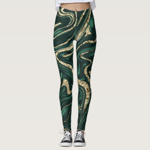 Emerald Green Black Gold Marmor #2 (Imitate Foil) Leggings