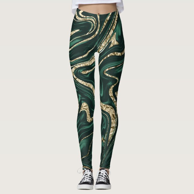 Emerald Green Black Gold Marmor #2 (Imitate Foil) Leggings (Vorderseite)