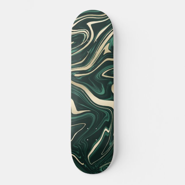 Emerald Green Black Gold Marmor #3 (Imitate Foil) Skateboard (Vorderseite)