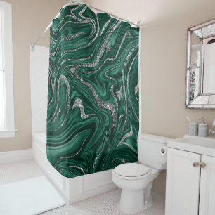 Emerald Green Black Silver Glitzer Marmor #1 Duschvorhang