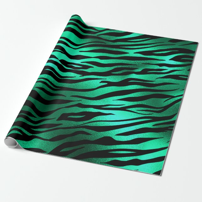 Emerald Green Black Tiger Stripes Wilde Tiere Geschenkpapier (Ungerollt)