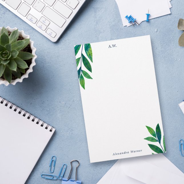 Emerald Green Blätter Monogram Briefpapier (Von Creator hochgeladen)