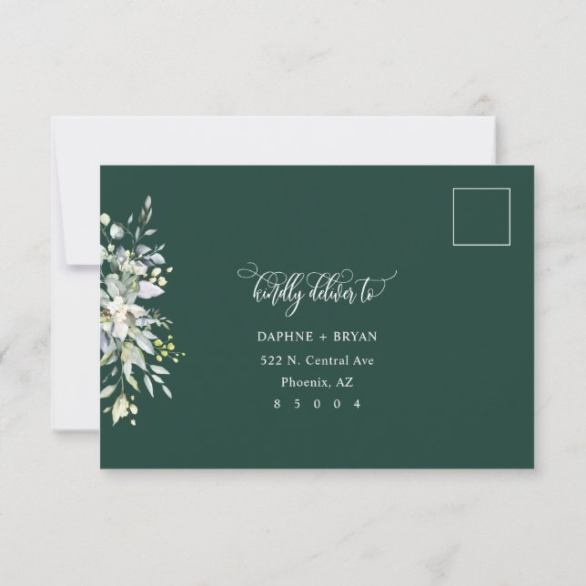 Emerald Green Blätter Response Card 3 Essenswahl RSVP Karte (Rückseite)