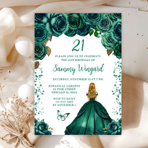 Emerald Green Blonde Hair Princess Birthday Party Einladung