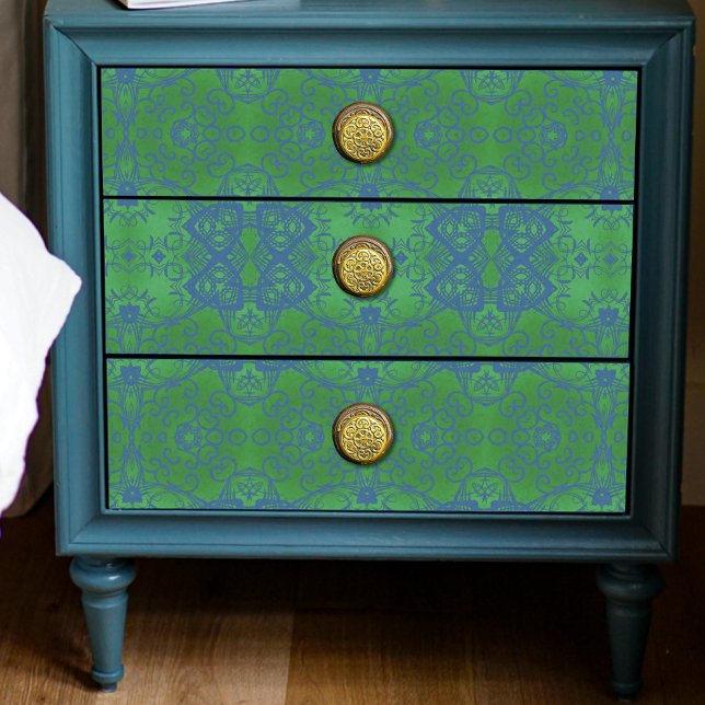 Emerald Green & Blue Stilvoll Bohemisches Muster Seidenpapier (Von Creator hochgeladen)