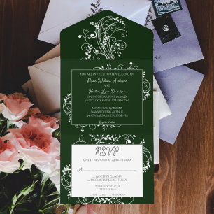 Emerald Green Blüh Wedding All In One Einladung