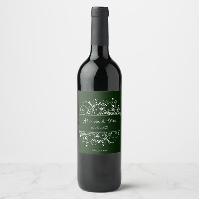 Emerald Green Blüh Wedding Wine Label Weinetikett (Vorderseite)