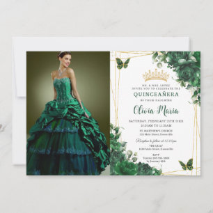 Emerald Green Blume Floral Quinceñera Picture Einladung