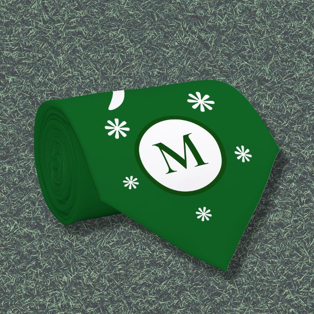 Emerald Green Blume Power Monogram Neck Tie Krawatte (Emerald Green Flower Power Monogram Neck Tie)