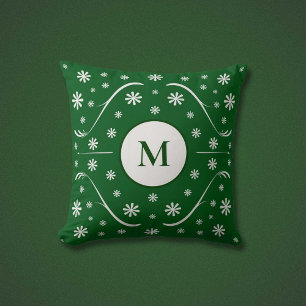 Emerald Green Blume Power Monogram Pillow Kissen