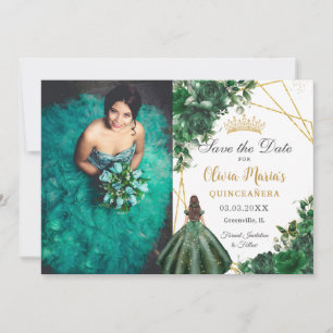 Emerald Green Blume Princess Quinceañera Foto Save The Date