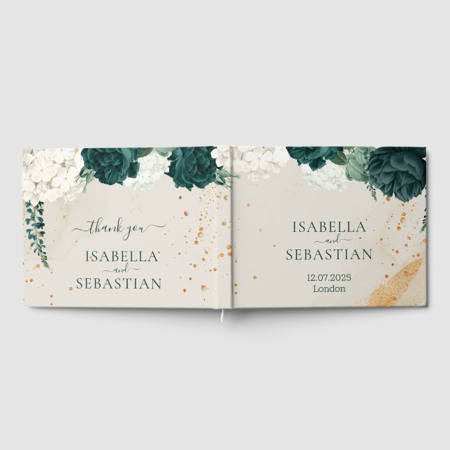 Emerald Green Blush Rose Floral Wedding Gästebuch (Voll)