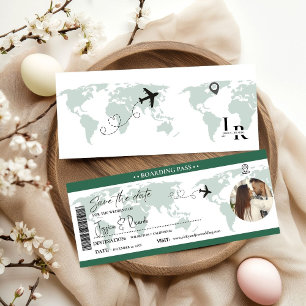 Emerald Green Boarding Pass - Hochzeit Save The Date
