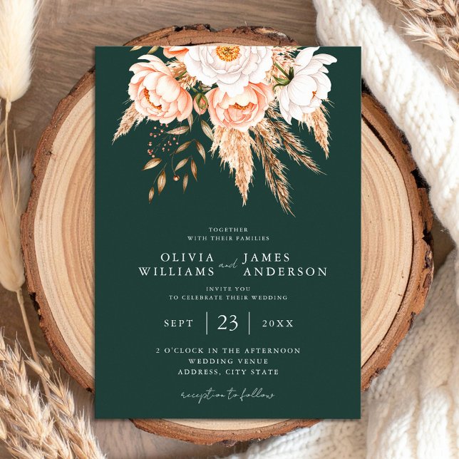 Emerald Green Boho Chic Floral Wedding Einladung (Von Creator hochgeladen)